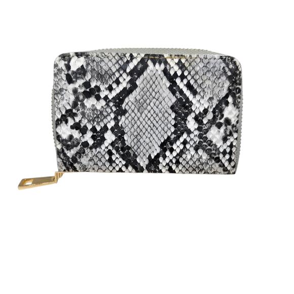 Faux Snake Wallet Black White Gray Python Zip Around Coin Gold Small Compact - Picture 1 of 8